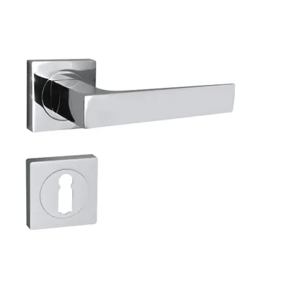 Produktbild von Domino Türgriff QUADRADO-QR M6 Drückergarnitur BB-Buntbart Set quadratische Rosette Türklinke für Zimmertür Türbeschläge aus Aluminium Chrom
