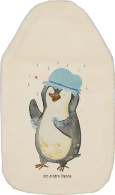 Produktbild von Mr. & Mrs. Panda Wärmflasche Pinguin Duschen - Weiß - Geschenk, Dusche, warmwasserbeutel, Motivation, Wärmekissen, Singen, mit Bezug, Duschkonzert, Wärmflaschen