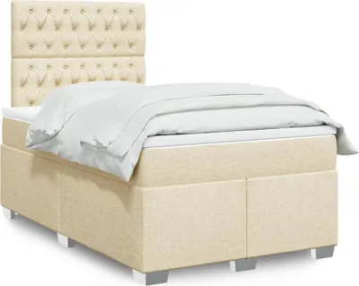 Produktbild von Design Boxspringbett mit Matratze Creme 120x190 cm Stoff, Klassische Betten 2024 Neu