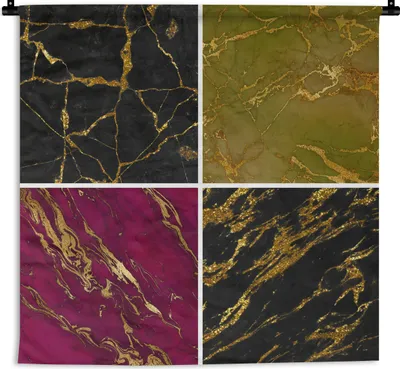 Produktbild von MuchoWow® Wandteppich Wandbehang Marmor - Gold - Chic 150x150 cm Tapisserie Dekoration Wandtuch - Wohnaccessoires - Modernes