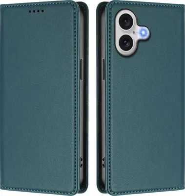 Image de Étui en cuir pour iPhone 17, étui à rabat magnétique en cuirPolyuréthaneavec support, vert