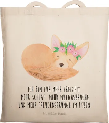 Produktbild von Mr. & Mrs. Panda Tote Bag Wüstenfuchs Blumen - Transparent - Geschenk, Jutebeutel, Einkaufstasche, Tasche, Glücklich, Wüste, Afrika, Tragetasche, Laptoptasche