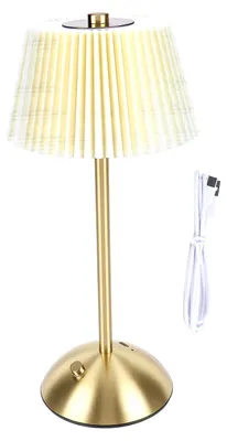 Image de Lampe de table plissée, sans fil, avec interrupteur tactile, alimentée par batterie rechargeable de 1200 mAh, idéale comme lampe de chevet pour chambre à coucher ou salon, couleur beige