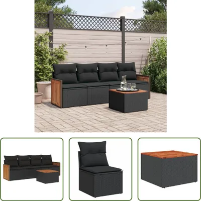 Produktbild von The Living Store 5-tlg. Garten-Sofagarnitur mit Kissen Schwarz Poly Rattan
