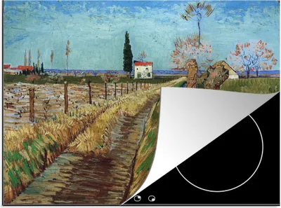 Produktbild von KitchenYeah© Herdabdeckplatte Weg durch ein Weidenfeld - Vincent van Gogh , 59x52cm, Küche Deko, Glaskeramikkochfeld Herdabdeckung, Abdeckplatte fùr Kochfeld