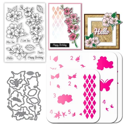 Productafbeelding van Silikonstempel en Stanzschablonen met Kirschblütenmotief voor DIY