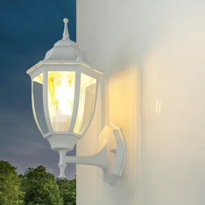 Produktbild von Außenleuchte Wand Weiß IP44 E27 Glas Aluminium Rustikal Wandleuchte außen Haus Terrasse