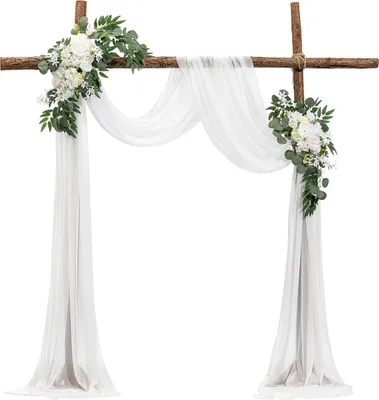 Immagine prodotto di Set di fiori per arco di nozze Decorazione per arco di nozze con 2x fiori 1x tende bianche