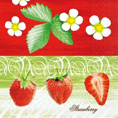 Produktbild von Tissue Serviette Strawberry, 40 x 40 cm, 3-lagig, 100 Stück - Mank - Erdbeeren