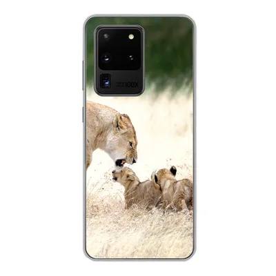 Produktbild von MuchoWow® Handyhülle Schutzhülle Hülle für Samsung Galaxy S20 Ultra Löwe - Gras - Junge - Familie Silikon Softcase Handy Hülle - Karteninhaber