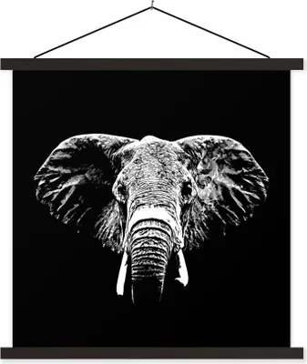 Produktbild von MuchoWow® Textilposter Elefant - Tiere - Schwarz - Weiß 120x120 cm mit schwarzem Rahmen - Aufhängungsset