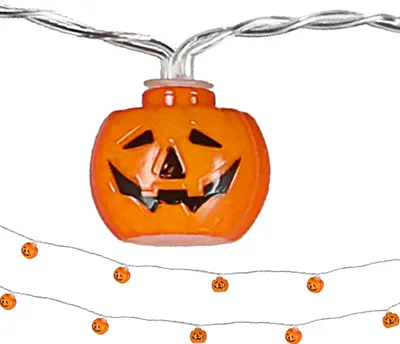 Produktbild von LED Lichterkette Kürbis 165cm orange 10 LEDs warmweiß Kunststoff Halloweendekoration Girlande 10 Kürbisgesichter