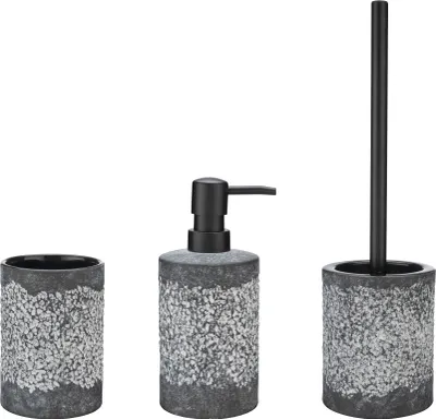 Produktbild von WENKO Bad-Accessoire Set Mod. Anfo Grau, 3-teilig, aus hochwertiger Keramik