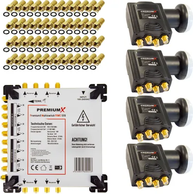 Produktbild von PremiumX Multischalter Set 17/8 Multiswitch SAT 4x Quattro LNB 48x F-Stecker