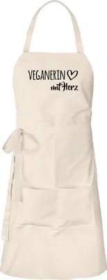 Produktbild von Huuraa Schürze Veganierin mit Herz Natur mit Taschen Baumwolle Kochschürze Geschenkidee