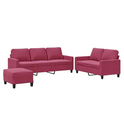 Produktbild von vidaXL 3-tlg. Sofagarnitur mit Kissen Weinrot Samt