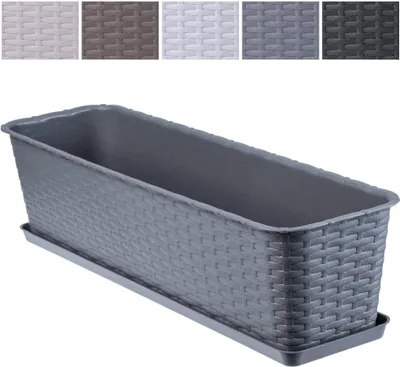 Produktbild von KADAX Balkontopf mit Untersatz "Frette", Balkonkasten mit Wasser Öffnungen, 60cm, Graphit