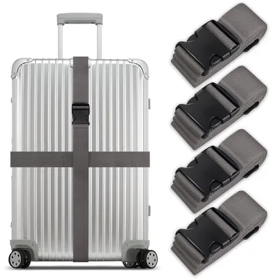 Immagine prodotto di Cinghia per valigia Cinghia da bagaglio - Regolabile fino a 188 cm - Nylon - Grigio - Set da 4 - Per valigie e borse da viaggio
