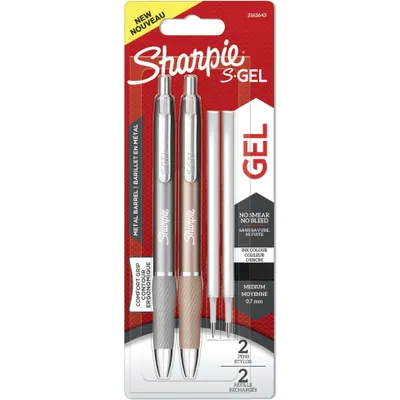 Zdjęcie produktu dla Długopis żelowy Sharpie S-Gel 0.7mm zestaw 2+2 wkłady czarny metalowy blister