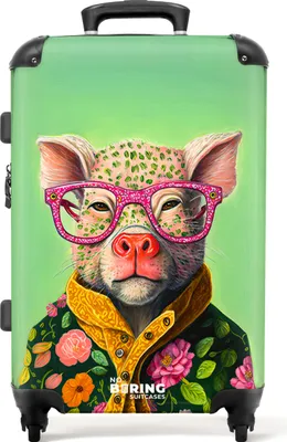 Produktbild von NoBoringSuitcases.com® Großer Koffer - Brille - Rosa - Schwein - Blumen - Tier - Kombinationsschloss TSA - Hartschalen Trolley 4 Rollen - 72 liter - Reisekoffer - 66 cmKoffer Mittelgroß 67x43x25 cm, 72L,
