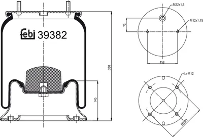 Produktbild von FEBI BILSTEIN Luftfederbalg 39382 200mm 545mm 258mm 200mm