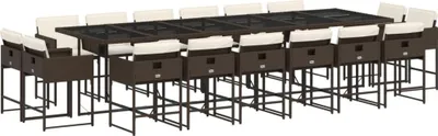 Produktbild von 17-tlg. Garten-Essgruppe mit Kissen Braun Poly Rattan