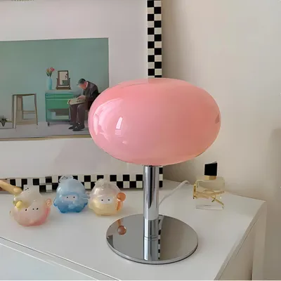 Produktbild von Lollipop Minimalistische Tischlampe aus Glas (rosa) - LED Tischlampe Nachttischlampe - verschiedene Modi, verschiedene Farben, Retro Tischlampe