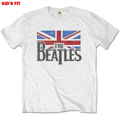 Produktbild von Die Beatles - Logo & Vintage Flagge Kinder 9 - 10 Jahre T-Shirt - weiß