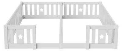 Obrázek produktu pro Dětská postel – postel na podlahu – 90 x 200 cm – s roštem – s ochrannou bočnicí – dřevěný rám – minimalistický design – šedá