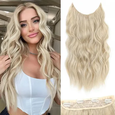 Immagine prodotto di Estensione per capelli ondulata, lunghezza 50,8 cm, con 4 clip, colore biondo, con riflessi biondi più chiari