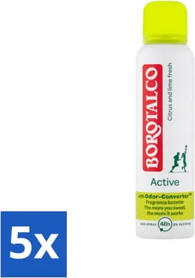 Produktbild von Borotalco – Deodorant-Spray – Aktiv – Zitrus- & Limettenfrisch – 0 % Alkohol – 150 ml - Vorteilspack - 5 Stücke