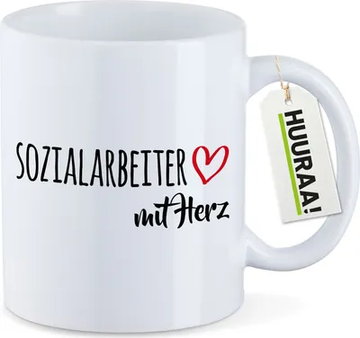 Produktbild von Huuraa Kaffeetasse Sozialarbeiter mit Herz 330ml Weiß Keramik Kaffeebecher Geschenkidee