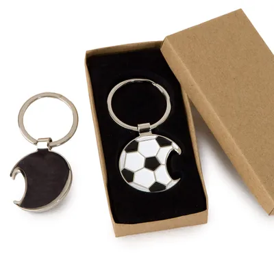 Schlüsselanhänger mit Flaschenöffner, Fußballform, Metall, 1 Stück