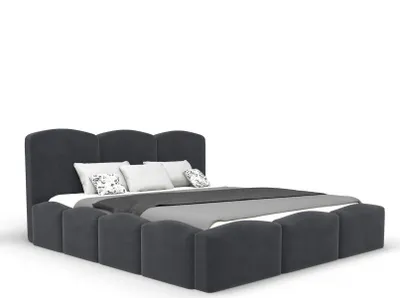Obrázek produktu pro Čalouněná postel Bubble 160x200 cm s komodou, lamelovým roštem, čelem a matrací. Barva: tmavě šedá