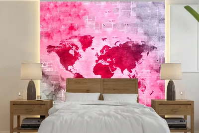 Produktbild von Fotobehang Weltkarte - Krantenpapier - Rosa - Breite 350 cm x Höhe 350 cm