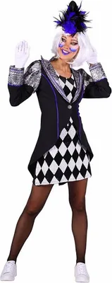 Produktbild von T3267-XL schwarz-weiß Damen Pierrot Jacke und Kleid Clown Kostüm Gr.XL=46