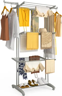 Image de VOUNOT® Séchoir à linge à 4 niveaux Tour avec roulettes 125x62x173 cm Gris