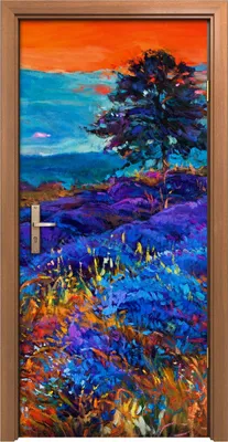 Produktbild von Türposter 90x200 cm Türaufkleber Türtapete Türfolie Klebefolie Kunst Sonnenuntergang Lavendelfelder
