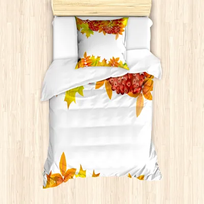 Produktbild von ABAKUHAUS Eberesche Mantele, Herbst Zweige Border, Milbensicher Allergiker geeignet mit Kissenbezügen, 135 cm x 200 cm - 80 x 80 cm, Gelb Orange Lime Green