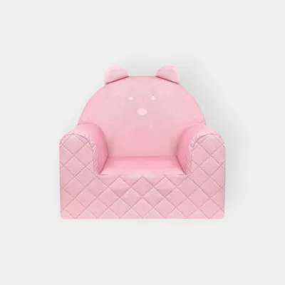 Image de Fauteuil enfant en forme d’ourson en velours et mousse rose | Léger et confortable | Fabriqué dans l’UE | Cadeau idéal pour enfant