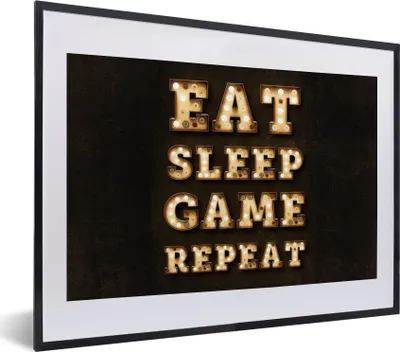 Produktbild von MuchoWow® Gerahmtes Poster Spiele - Spiele - Zitate - Sprichwörter - Eat sleep game repeat 40x30 cm - Poster mit Schwarzem Bilderrahmen Wandposter Rahmen Foto Bilder - Bilderrahmen - Poster im Rahmen