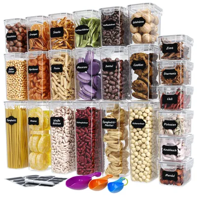 Productafbeelding van Set van 24 WELLGRO voorraadpotten met etiketten, inclusief krijtstift en meetlepels