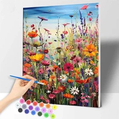 Produktbild von Kunstkit für Blumenmalerei - Kunstset für Heimgebrauch - Farbkreide auf Vorzeichnung - 40 x 50 cm - Vielfarbige Kreide