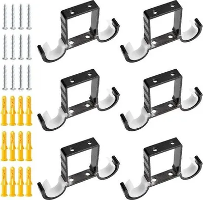 Image de Supports de tringles à rideaux, 6 pièces, supports de montage au plafond en aluminium - Supports de tringles à rideaux doubles - Supports de plafond pour suspendre les tringles à rideaux - Tringle à rideaux de 25-27 mm (noir) - Montage par vis