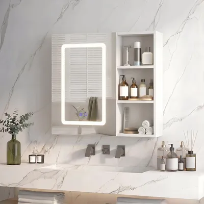 Obrázok produktu pre UnboxG, zrkadlo s LED osvetlením, 60,2 x 60,2 cm, s otvorenou policou, vybavené funkciami pre kúpeľňu