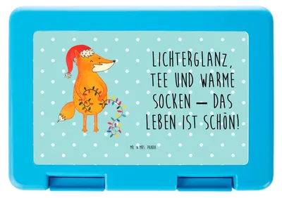 Produktbild von Mr. & Mrs. Panda Essensbox Fuchs Weihnachten - Türkis Pastell - Geschenk, Weihnachtszeit, Heiligabend, Lunchbox, Bentobox, Butterbrotdose, Brotzeitbox, Nikolaus, Snackbox