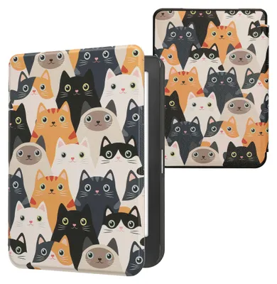 Produktbild von kwmobile Schutzhülle für Kobo Clara HD Hülle - eReader Flip Case mit Auto Sleep Funktion - Katzen mit Orange Schwarz Weiß