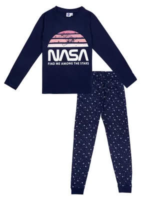 Obrázok produktu pre Detské bavlnené pyžamo NASA - pyžamo pre dievčatá s dlhým rukávom a nohavicami 134/140