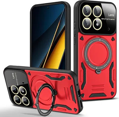 Produktbild von Rüstung Handyhülle für Xiaomi Poco X6 Pro / Redmi K70E Dual-Layer Ringhalter Ständer Hülle Rot