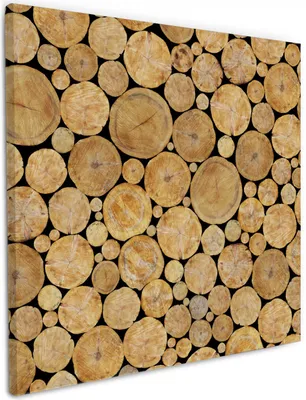 Produktbild von Wallario Premium Leinwandbild Holzstapel rund in Größe 50 x 50 cm